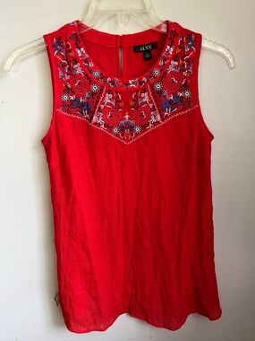 ALYX Embroidered Gauzy Sleeveless Top Blouse Shirt Size S Red Casual Spring